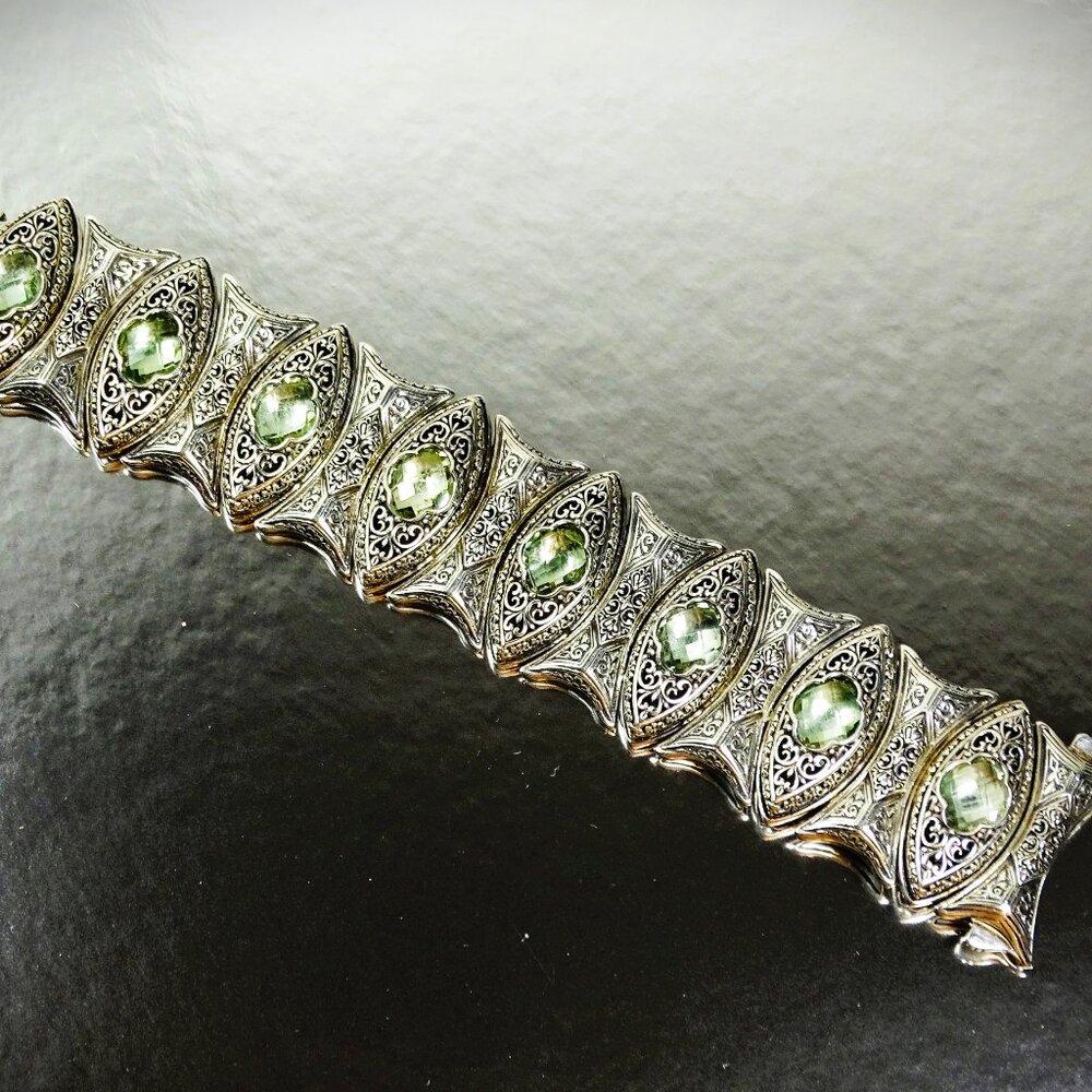 KONSTANTINO Sterling Silver Faceted Prasiolite Wide Link Bracelet 121 Grams - Picture 6 of 13